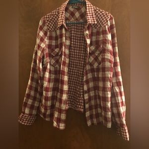 Dots Red And White Button Up Plaid Shirt
